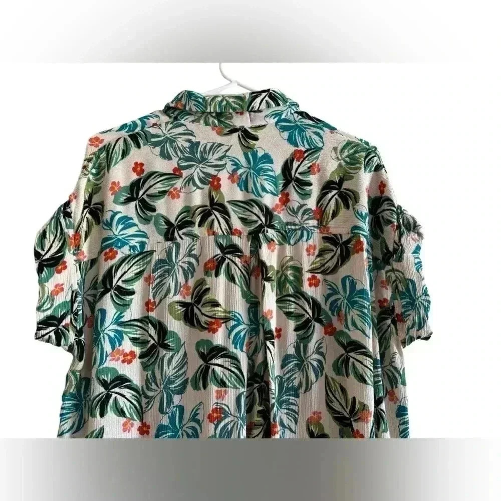 Lost & Wander Seascape Cover Up Dress Shirt Dress Green Tropical Print Size M/L - Picture 5 of 13